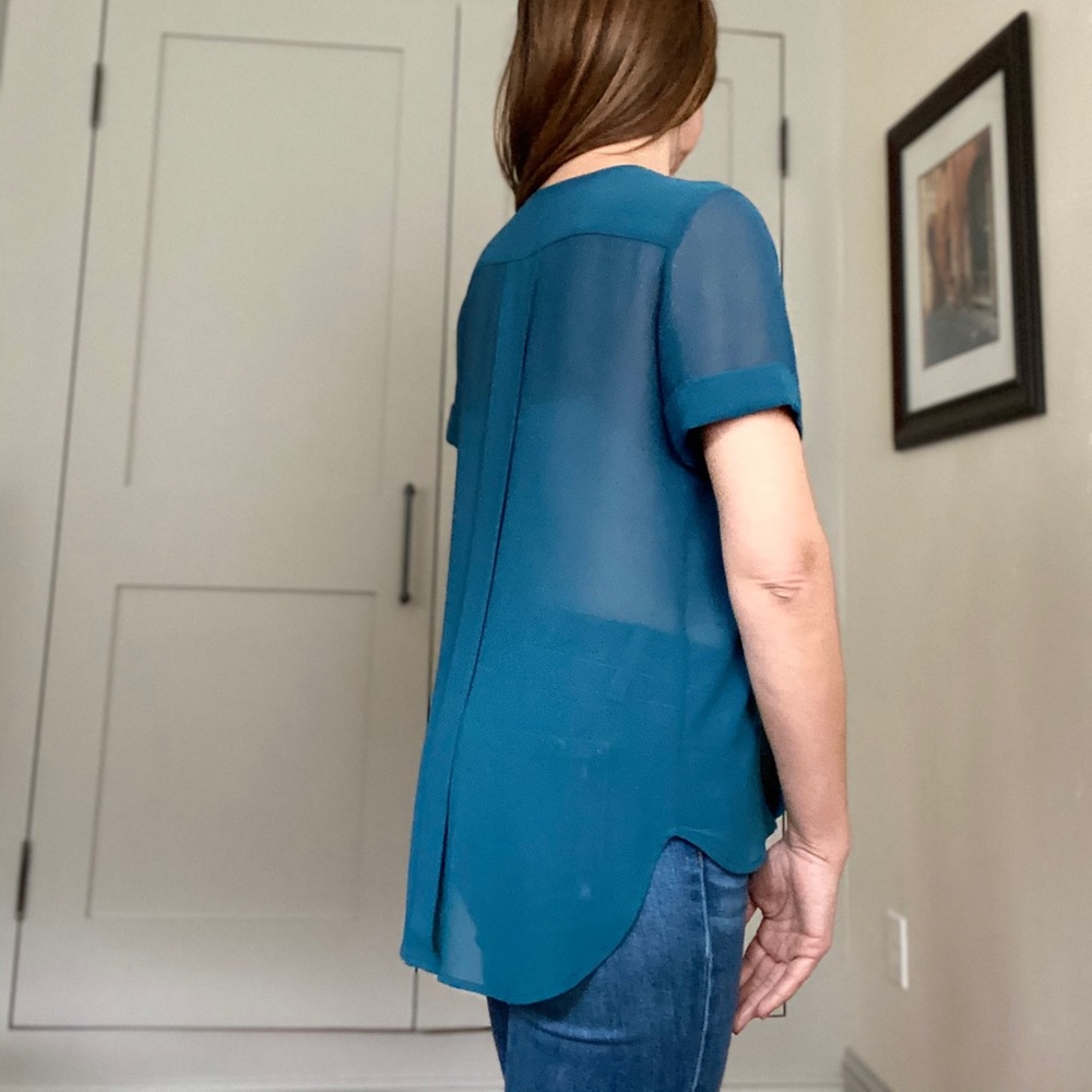 Button down semi sheer chiffon shirt